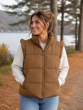 Simply Southern Puffer Vest Womens M/L Quilted Full‎ Zip Collared Warm NWT